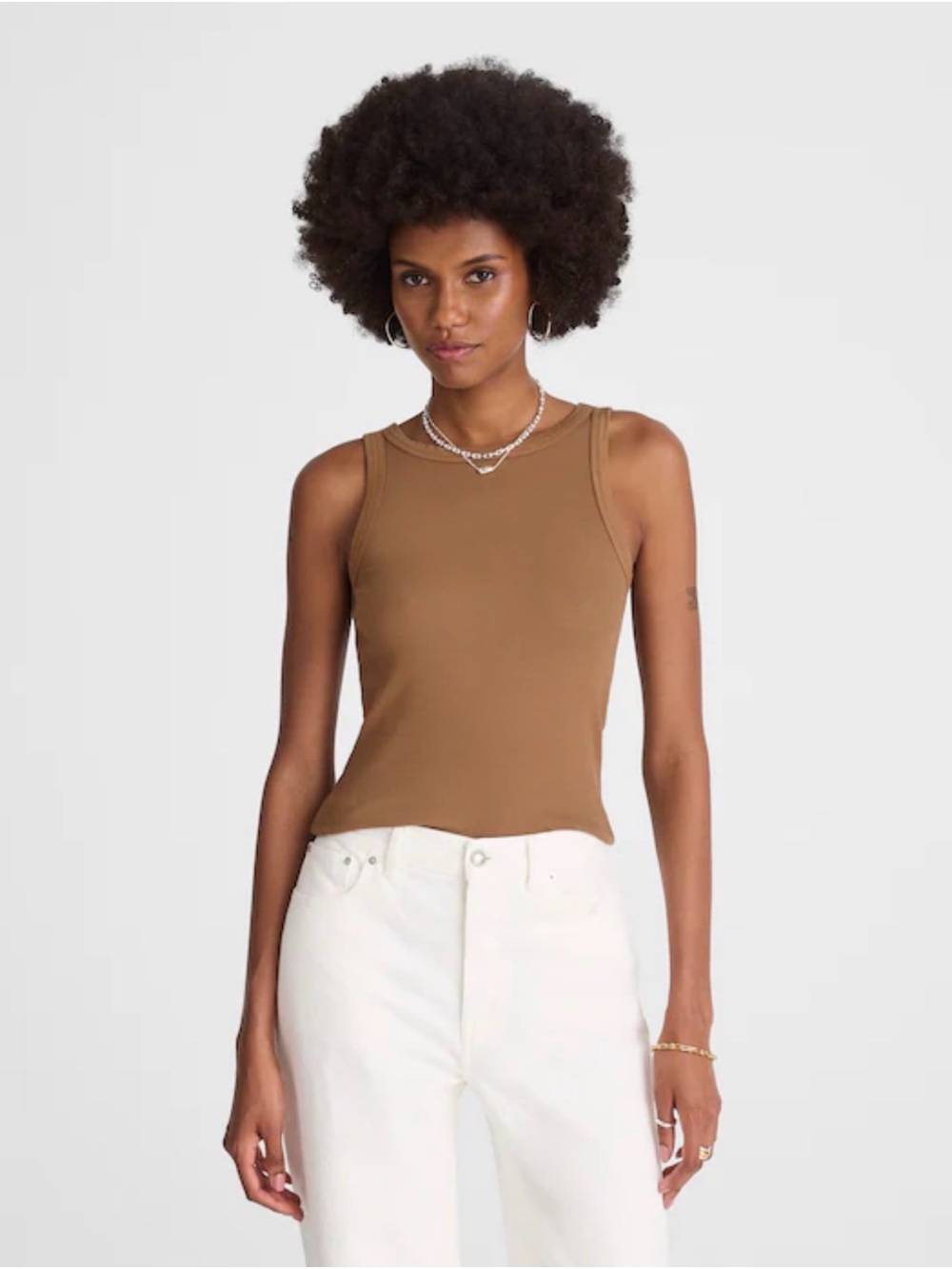 Madewell Brown Ribbed Tank Top - Sleek Scoop Neck